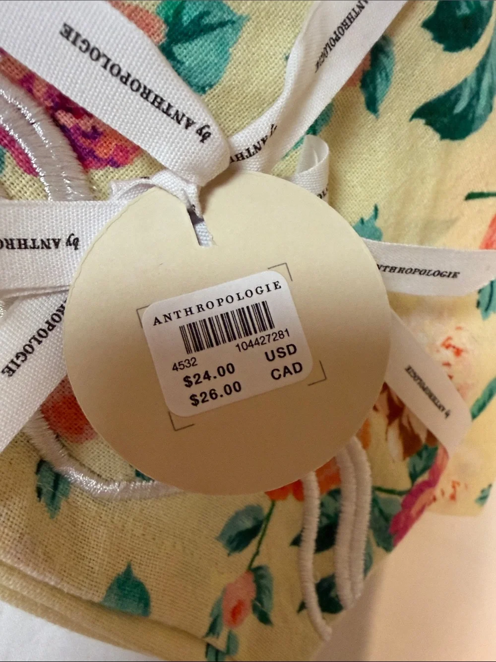 Anthropologie Set of Six Floral Cotton Napkins Cottagecore